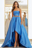 Laden Sie das Bild in den Galerie-Viewer, Getrennt Blau Hoch-Tief Satin Langes Ballkleid