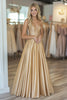 Laden Sie das Bild in den Galerie-Viewer, Gold Herzhals Satin A Linie Langes Ballkleid mit Perlenverzierung