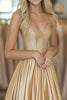 Laden Sie das Bild in den Galerie-Viewer, Gold Herzhals Satin A Linie Langes Ballkleid mit Perlenverzierung