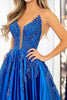Laden Sie das Bild in den Galerie-Viewer, Königsblau A Linie Satin Ballkleid mit Spitze Applikationen