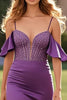 Laden Sie das Bild in den Galerie-Viewer, Glitzer Pflaumen Schulterfreies Korsett Ballkleid mit Schlitz