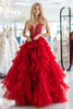 Laden Sie das Bild in den Galerie-Viewer, Glitzer Rote Gestuftes Tüll Korsett Ballkleid mit Perlen