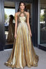 Laden Sie das Bild in den Galerie-Viewer, Gold Neckholder Schlüssellochschnitt A Linie Langes Ballkleid mit