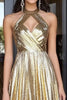 Laden Sie das Bild in den Galerie-Viewer, Gold Neckholder Schlüssellochschnitt A Linie Langes Ballkleid mit