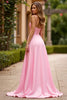 Laden Sie das Bild in den Galerie-Viewer, Rosa A Linien Spaghettiträger Langes Abendkleid mit Schlitz