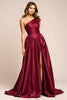 Laden Sie das Bild in den Galerie-Viewer, Rot A Linien Ein Schulter Satin Langes Abendkleid mit Schlitz
