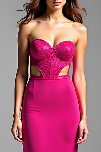 Pink Meerjungfrau Satin Schulterfrei Langes Abendkleid mit Pailletten