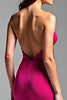 Laden Sie das Bild in den Galerie-Viewer, Pink Meerjungfrau Satin Schulterfrei Langes Abendkleid mit Pailletten