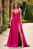 Laden Sie das Bild in den Galerie-Viewer, Fuchsia A Linien Neckholder Satin Langes Abendkleid mit Schlitz