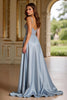 Laden Sie das Bild in den Galerie-Viewer, Staubiges Blau A Linien Satin Langes Abendkleid mit Schlitz