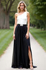 Laden Sie das Bild in den Galerie-Viewer, Eine Schulter Weiß und Schwarz A Linie Lange Ballkleid