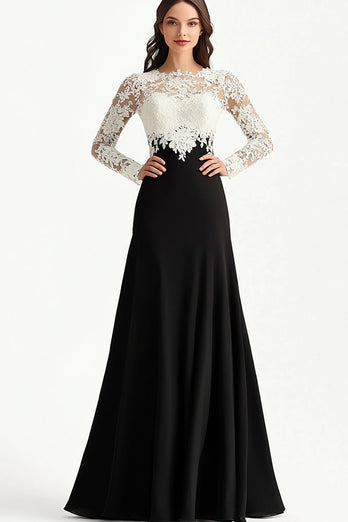 Weiß und Schwarz A Linie Chiffon Formelle Kleid mit Spitze