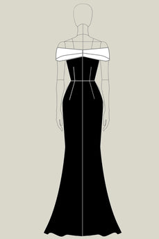 Weiß und Schwarz Schulterfreie Etui Lange Formelle Kleid