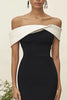 Laden Sie das Bild in den Galerie-Viewer, Weiß und Schwarz Satin Schulterfreie Lange Formelle Kleid