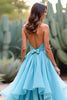 Laden Sie das Bild in den Galerie-Viewer, Blau A Linien Neckholder Rückenfrei Langes Abendkleid mit Schleife