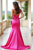 Laden Sie das Bild in den Galerie-Viewer, Fuchsia Meerjungfrau Satin Rückenfrei Karree Langes Abendkleid mit Schlitz