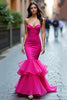 Laden Sie das Bild in den Galerie-Viewer, Fuchsia Meerjungfrau Schulterfrei Langes Abendkleid mit Schnürung