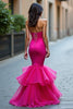 Laden Sie das Bild in den Galerie-Viewer, Fuchsia Meerjungfrau Schulterfrei Langes Abendkleid mit Schnürung