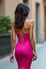 Laden Sie das Bild in den Galerie-Viewer, Fuchsia Meerjungfrau Schulterfrei Langes Abendkleid mit Schnürung