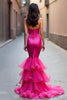 Laden Sie das Bild in den Galerie-Viewer, Fuchsia Meerjungfrau Rückenfrei Hochtief Langes Abendkleid mit Rüschen
