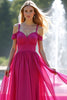 Laden Sie das Bild in den Galerie-Viewer, Fuchsia A Linien Rückenfrei Langes Abendkleid