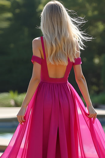 Fuchsia A Linien Rückenfrei Langes Abendkleid