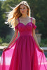 Laden Sie das Bild in den Galerie-Viewer, Fuchsia A Linien Rückenfrei Langes Abendkleid