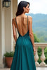 Laden Sie das Bild in den Galerie-Viewer, Grün A Linien Rückenfrei Satin Langes Abendkleid mit Schlitz