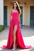 Laden Sie das Bild in den Galerie-Viewer, Fuchsia A Linien Satin Karree Langes Abendkleid mit Schlitz