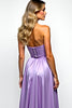 Laden Sie das Bild in den Galerie-Viewer, Lila A LInien Schulterfrei Satin Langes Abendkleid mit Schlitz