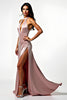 Laden Sie das Bild in den Galerie-Viewer, Rosa A Linien Neckholder Satin Langes Abendkleid mit Schlitz