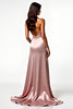 Laden Sie das Bild in den Galerie-Viewer, Rosa A Linien Neckholder Satin Langes Abendkleid mit Schlitz