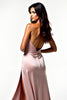 Laden Sie das Bild in den Galerie-Viewer, Rosa A Linien Neckholder Satin Langes Abendkleid mit Schlitz