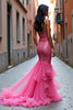 Laden Sie das Bild in den Galerie-Viewer, Glitzer Rosa Meerjungfrau Schulterfrei Langes Abendkleid mit Schlitz