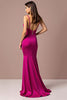 Laden Sie das Bild in den Galerie-Viewer, Fuchsia Meerjungfrau Spaghettiträger Satin Langes Abendkleid