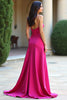 Laden Sie das Bild in den Galerie-Viewer, Fuchsia A Linien Spaghettiträger Satin Langes Abendkleid mit Schlitz
