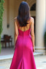 Laden Sie das Bild in den Galerie-Viewer, Fuchsia A Linien Spaghettiträger Satin Langes Abendkleid mit Schlitz