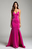 Laden Sie das Bild in den Galerie-Viewer, Fuchsia Meerjungfrau Spaghettiträger Satin Langes Abendkleid mit Schlitz