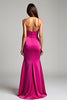 Laden Sie das Bild in den Galerie-Viewer, Fuchsia Meerjungfrau Spaghettiträger Satin Langes Abendkleid mit Schlitz