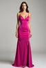 Laden Sie das Bild in den Galerie-Viewer, Fuchsia Meerjungfrau Spaghettiträger Satin Langes Abendkleid mit Schlitz