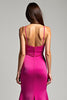 Laden Sie das Bild in den Galerie-Viewer, Fuchsia Meerjungfrau Spaghettiträger Satin Langes Abendkleid mit Schlitz