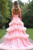 Laden Sie das Bild in den Galerie-Viewer, Rosa A Linien Schulterfrei Langes Abendkleid mit Rüschen