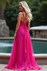 Laden Sie das Bild in den Galerie-Viewer, Fuchsia A Linien Rückenfrei Langes Abendkleid mit Schnürung am Rücken