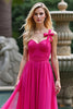 Laden Sie das Bild in den Galerie-Viewer, Fuchsia A Linien Rückenfrei Langes Abendkleid mit Schnürung am Rücken