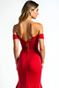Laden Sie das Bild in den Galerie-Viewer, Rot Meerjungfrau Schulterfrei Satin Langes Abendkleid mit Rücken Schnürung