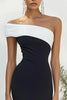 Laden Sie das Bild in den Galerie-Viewer, Schwarz und Weiß Eine Schulter Satin Lange Formelle Kleid