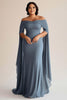 Laden Sie das Bild in den Galerie-Viewer, Graublau Schulterfrei Chiffon Langes Kleid für die Brautmutter