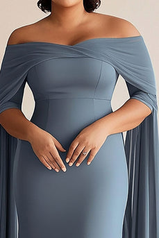 Graublau Schulterfrei Chiffon Langes Kleid für die Brautmutter
