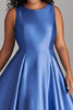 Laden Sie das Bild in den Galerie-Viewer, Blau A Linien Satin Knielanges Kleid für die Brautmutter in Große Größen