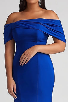 Königsblau Meerjungfrau Schulterfrei Langes Satin Kleid für die Brautmutter